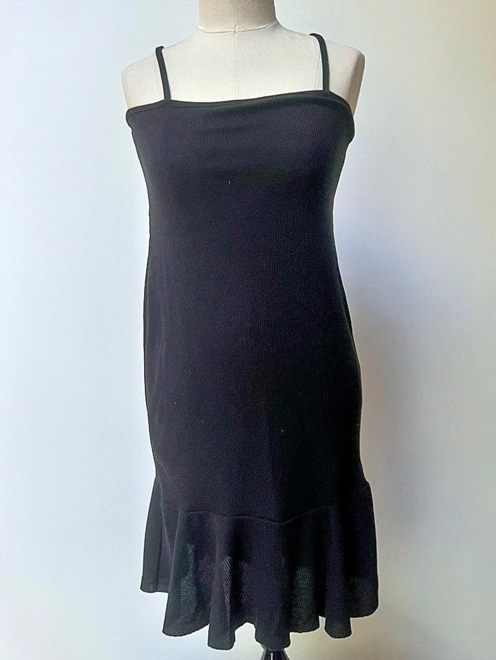NASTYGAL Black Slip Cami Dress Flounce Hem Womens Size 10 New LBD Noir